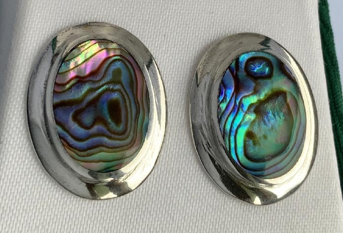 pair sterling silver paua ( New Zealand abalone ) earrings